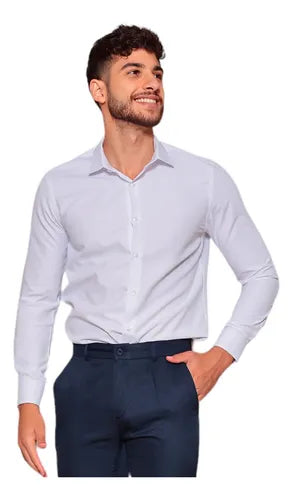 Kit 2 Camisa Social Masculina Slim Com Elastano Premium