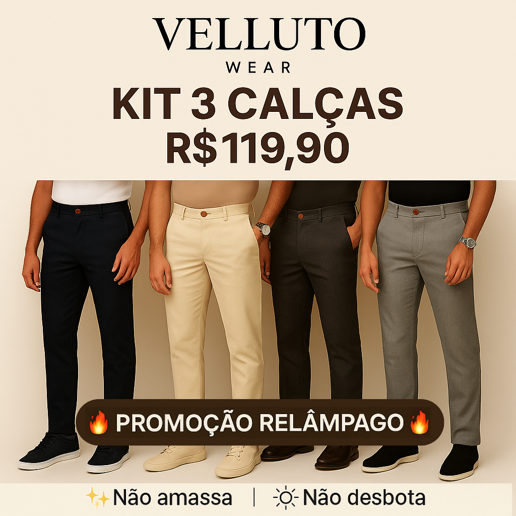 Kit com 3 Calças Alfaiataria Masculina Mônaco com Ajuste